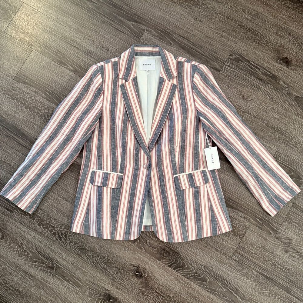 Frame Classic Linen Striped Blazer New